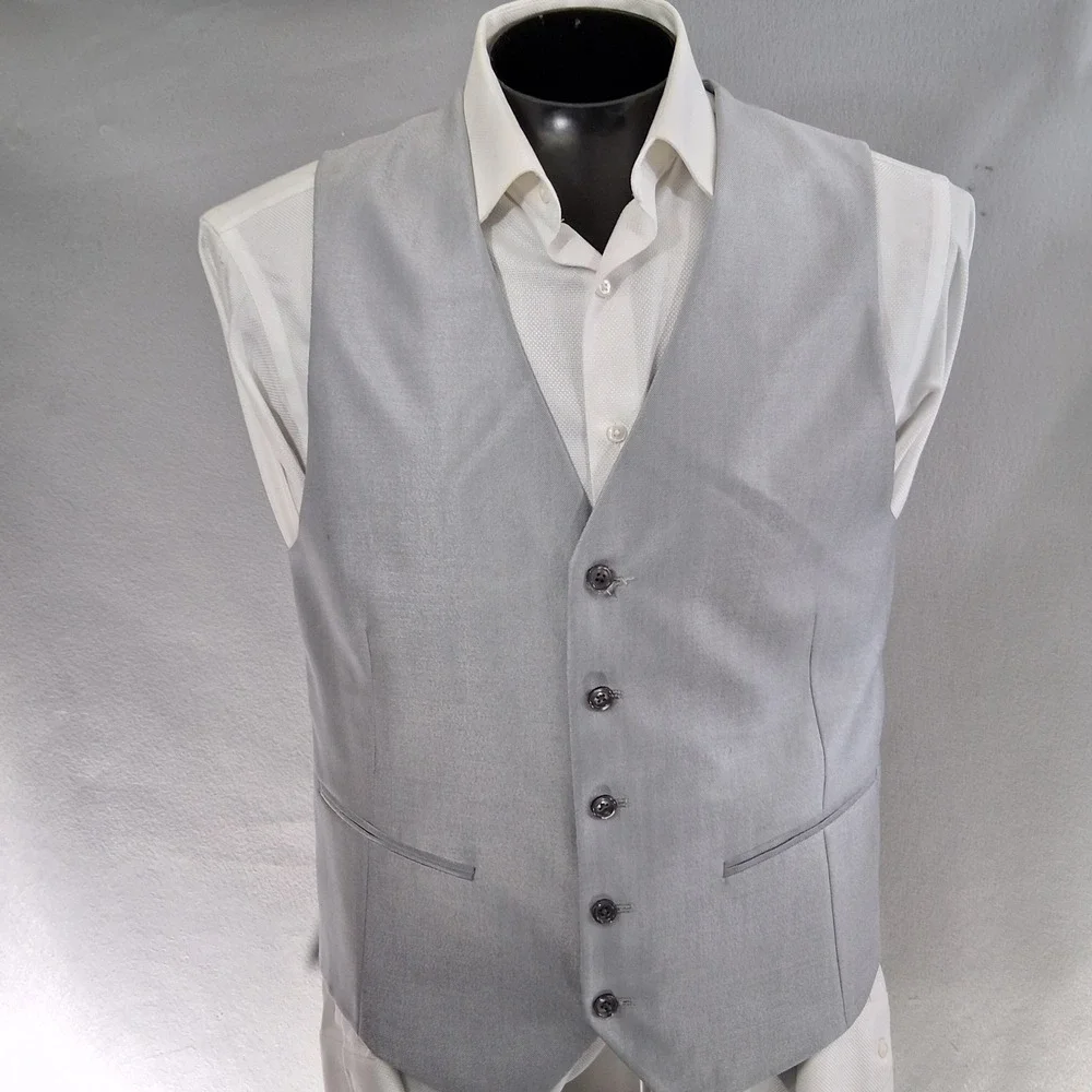 Tiglio Luxe 3 Piece Suit Men 42R Light Gray Silk Wool Luxury Tufo Suit & Vest